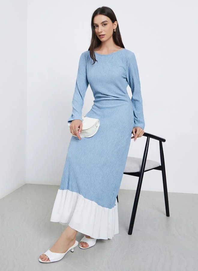 Blue Ruffled Hem Bodycon Maxi Dress