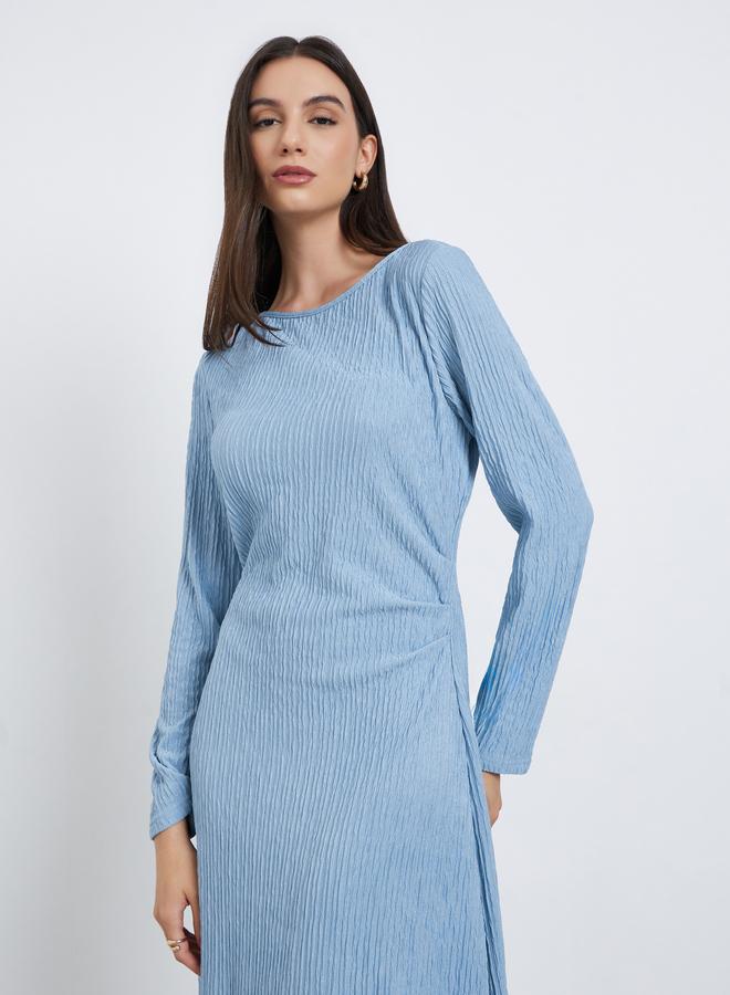 ستايلي فستان طويل ضيق أزرق بحاشية كشكش - Image 3