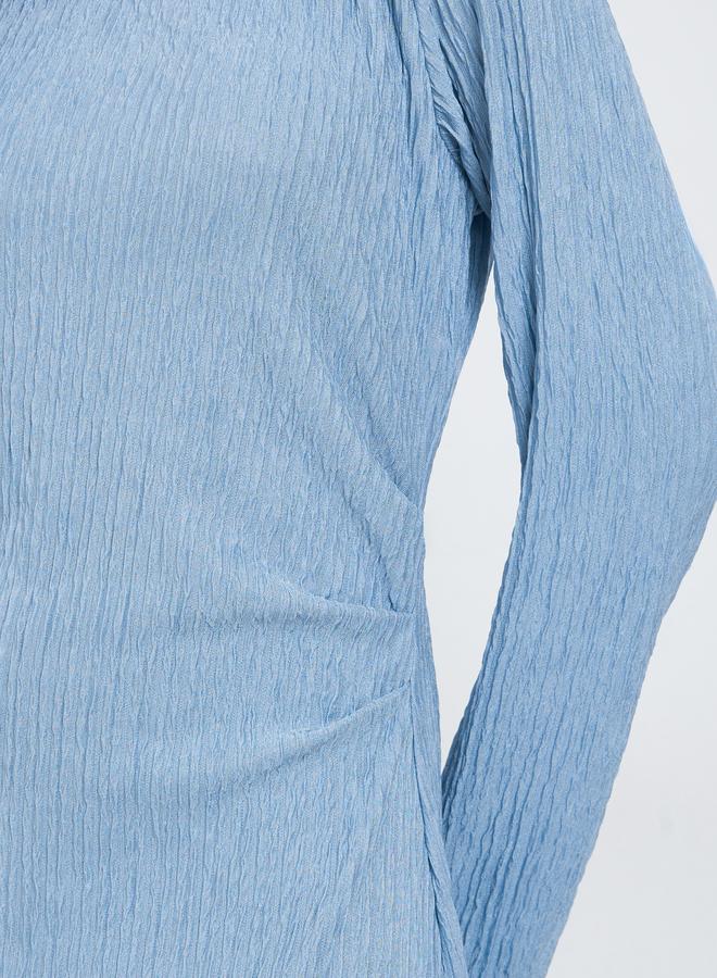 ستايلي فستان طويل ضيق أزرق بحاشية كشكش - Image 4