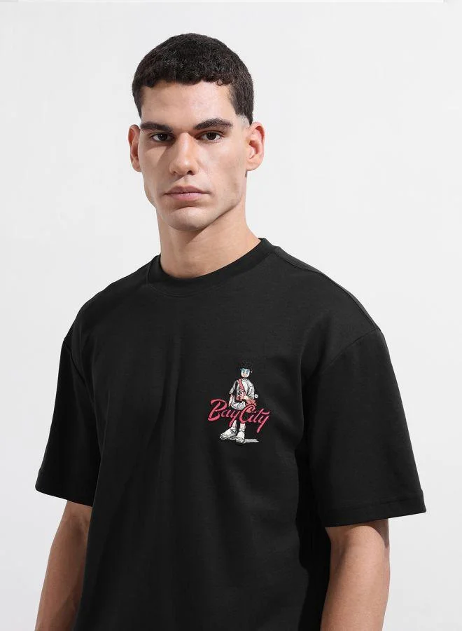 شركة المرآب الهندية Men Relaxed Fit Embroidered Crew Neck Half Sleeves T-Shirt