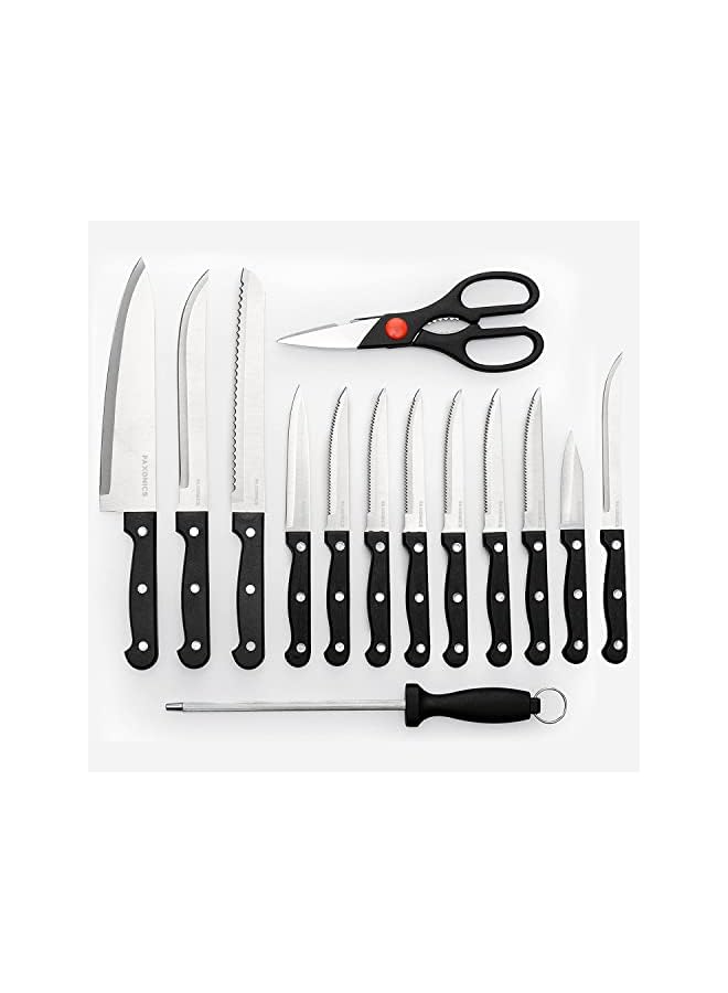 IAF 15-Piece Kitchen Knife set with Wooden Block, Ultra Sharp Stainless Steel Steak Knives Set and Scissor, Professional Knife Set for Kitchen and Chefs With Ergonomic Handle - Image 3