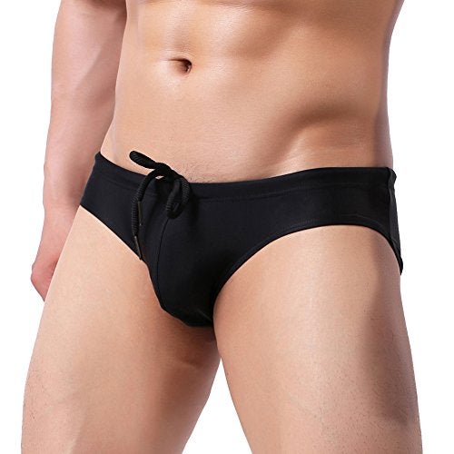 Summer Code Mens Solid Swim Briefs Drawstring Bikini Sport Swimsuit Black - Image 2