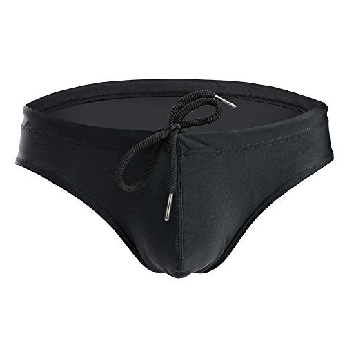 Summer Code Mens Solid Swim Briefs Drawstring Bikini Sport Swimsuit Black - Image 1