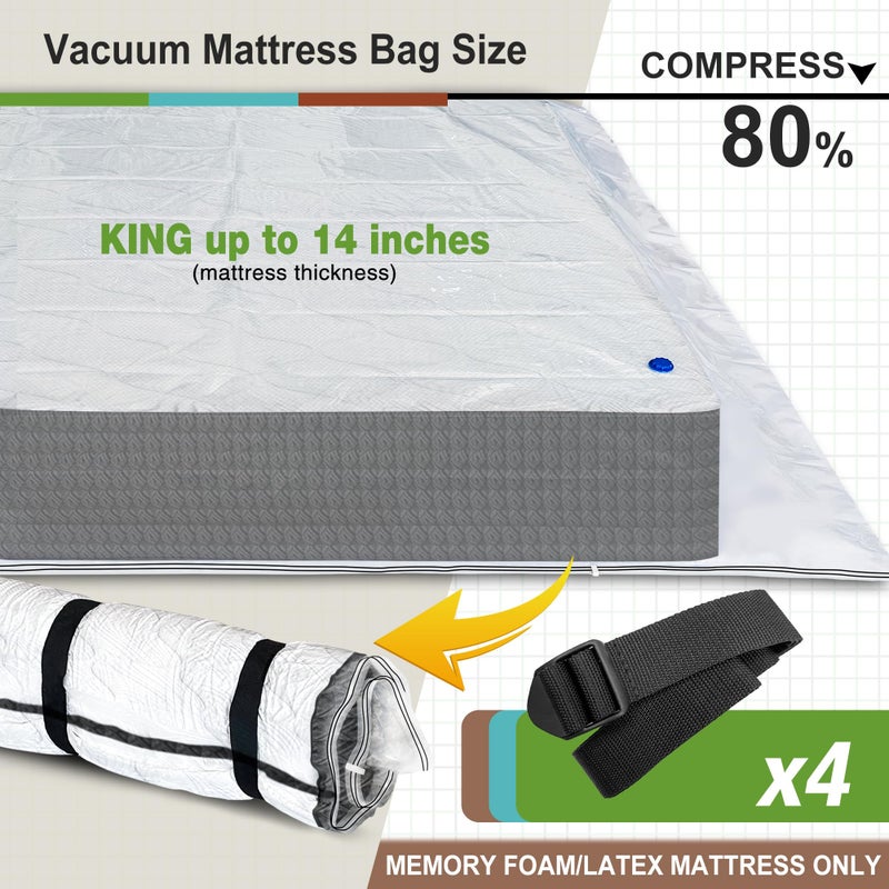 Asatdd King Size Mattress Vacuum Bag for Memory Foam Latex Mattress Upto 14 Inch, Moving Shipping and Storage - Image 2
