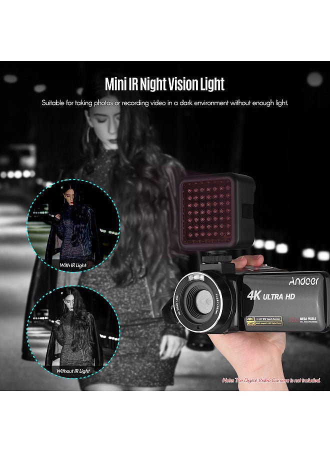 ANDOER - Andoer IR49S Mini IR Night Vision Light Infrared Photography Light for Video Camera Camcorder Built-in Rechargeable Battery with 3 Cold Shoe Mount for Vlog Video Recording - Image 1