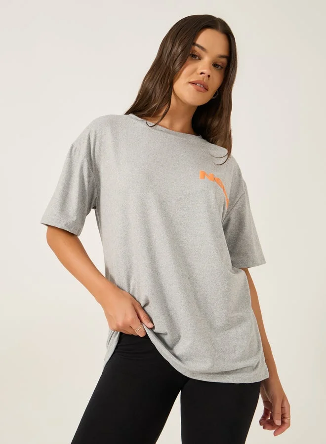 Slogan Print Round Neck Oversized T-Shirt