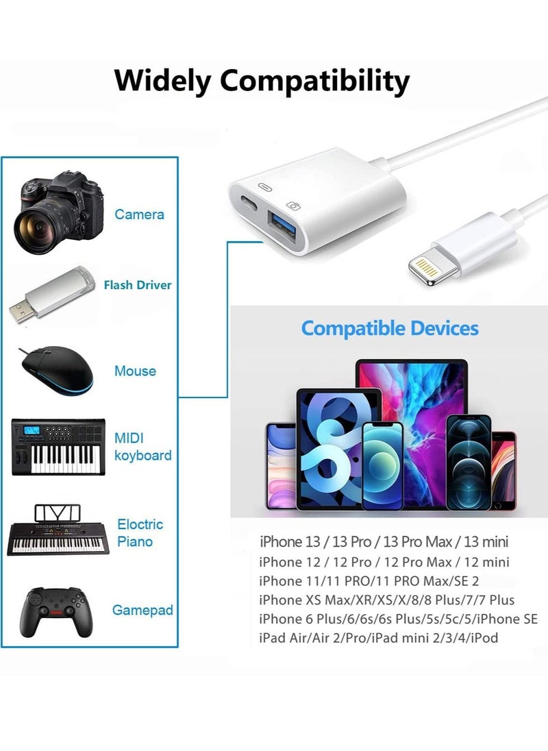 Generic - Apple Lightning to USB Camera Adapter with Charging Port, USB 3.0 OTG Cable for iPhone/iPad to Connect Card Reader, USB Flash Drive, U Disk, Keyboard, Mouse, Hubs, MIDI - Image 1