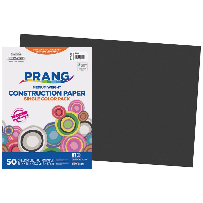 Prang (Formerly SunWorks) Construction Paper, Black, 12" x 18", 50 Sheets - Image 1