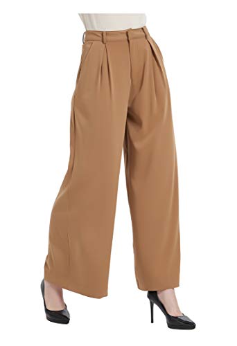 Tronjori Women High Waist Casual Wide Leg Long Palazzo Pants Trousers Regular Size(L, Camel) - Image 1