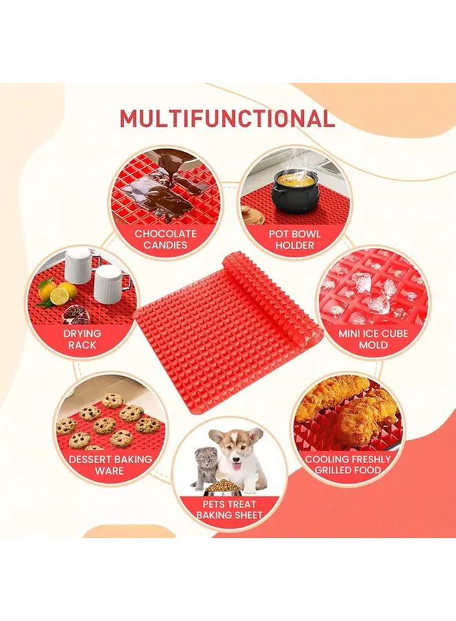 Red Silicone Baking Mat Set Of 2 Non Stick Reusable For Oven Microwave BBQ - Image 5