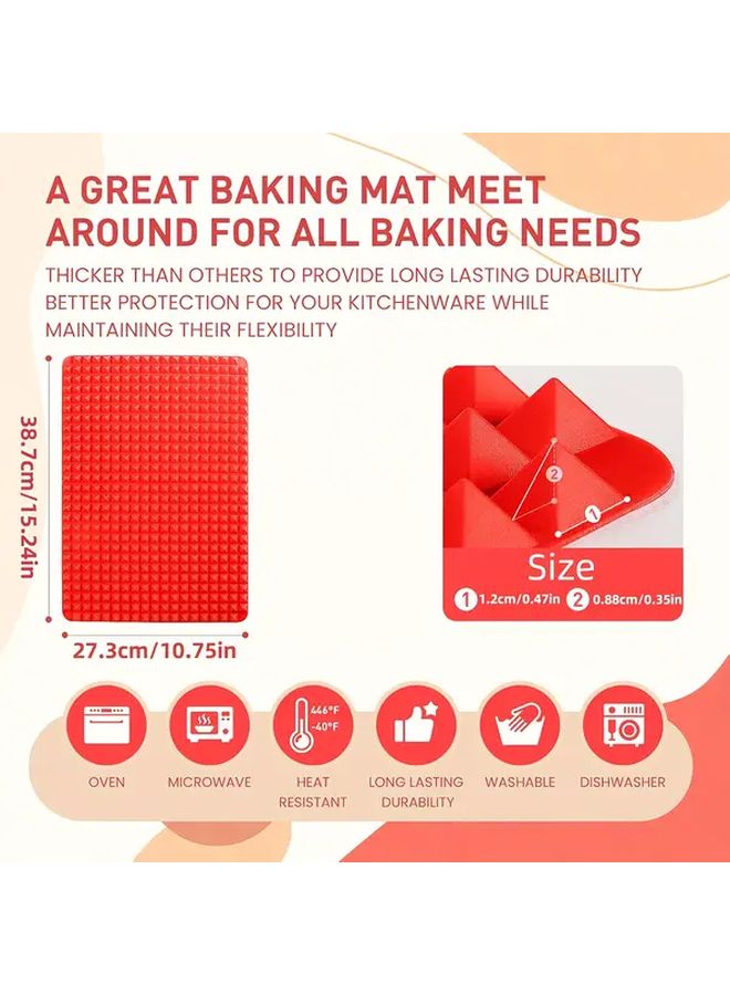 Red Silicone Baking Mat Set Of 2 Non Stick Reusable For Oven Microwave BBQ - Image 3