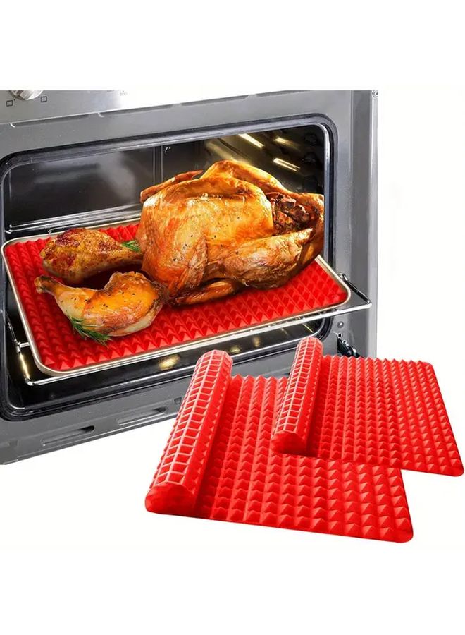 Red Silicone Baking Mat Set Of 2 Non Stick Reusable For Oven Microwave BBQ - Image 1