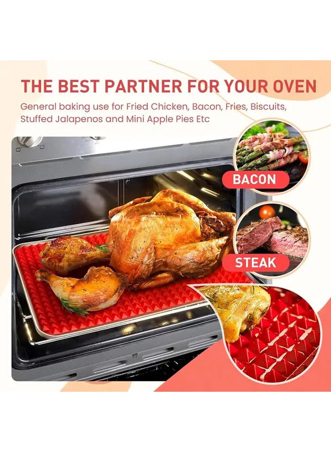 Red Silicone Baking Mat Set Of 2 Non Stick Reusable For Oven Microwave BBQ - Image 2