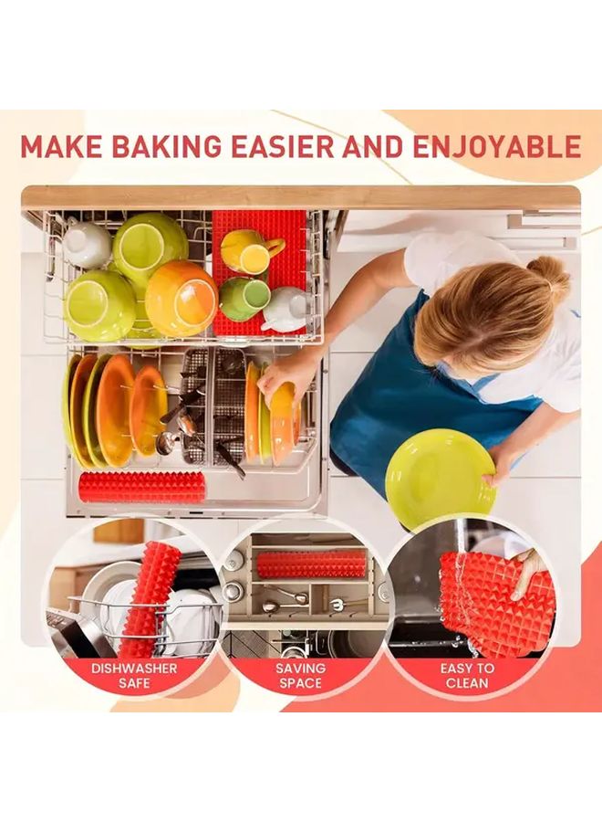 Red Silicone Baking Mat Set Of 2 Non Stick Reusable For Oven Microwave BBQ - Image 4