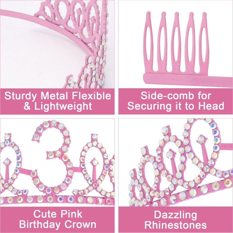 Canitor 3rd Birthday Girl Headband Birthday Crown Tiara and Sash for 3 Year Old Girl Gifts Birthday Decorations Threenager Hat Princess Happy Party Decorations - Image 5