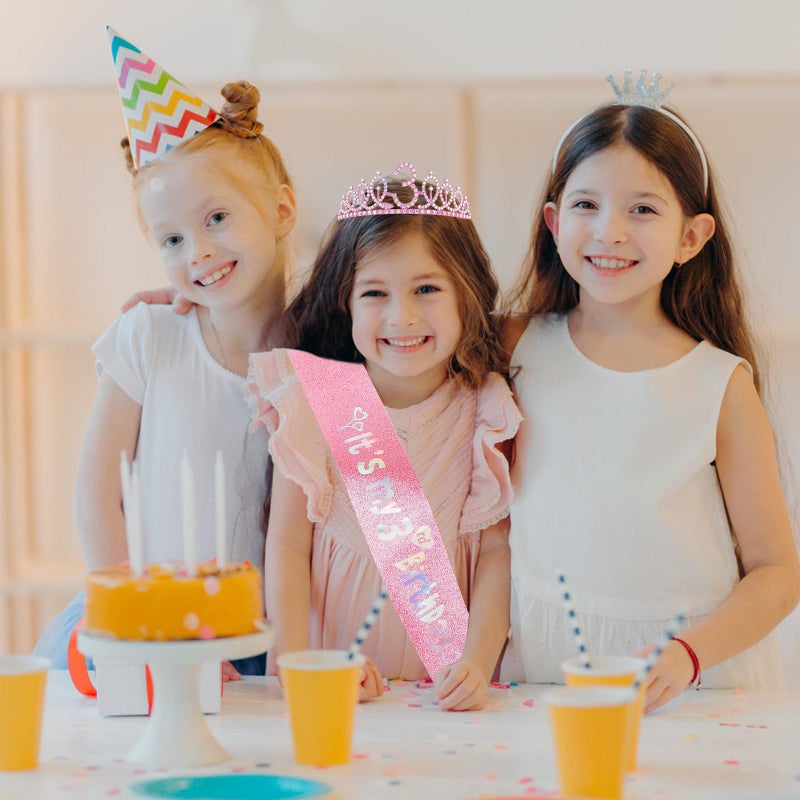 Canitor 3rd Birthday Girl Headband Birthday Crown Tiara and Sash for 3 Year Old Girl Gifts Birthday Decorations Threenager Hat Princess Happy Party Decorations - Image 2