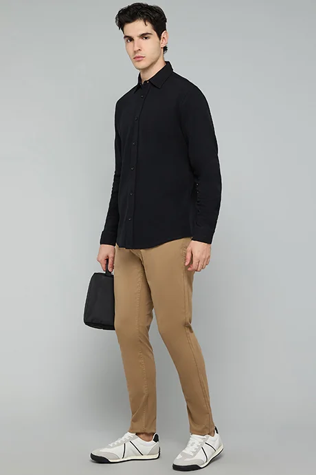 R&B Solid Slim Fit Pants with Button Closure