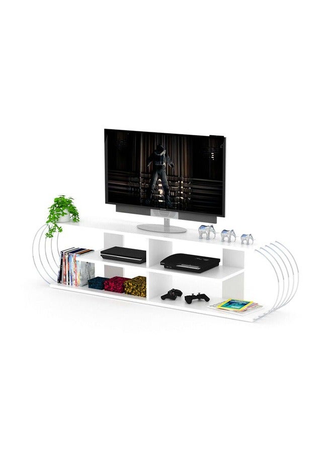 Home Canvas Home Canvas Case TV Unit for Living Room | Modern Case TV Stand with Storage Shelves Up to 70 Inch TV - White/Chrome  - Image 1