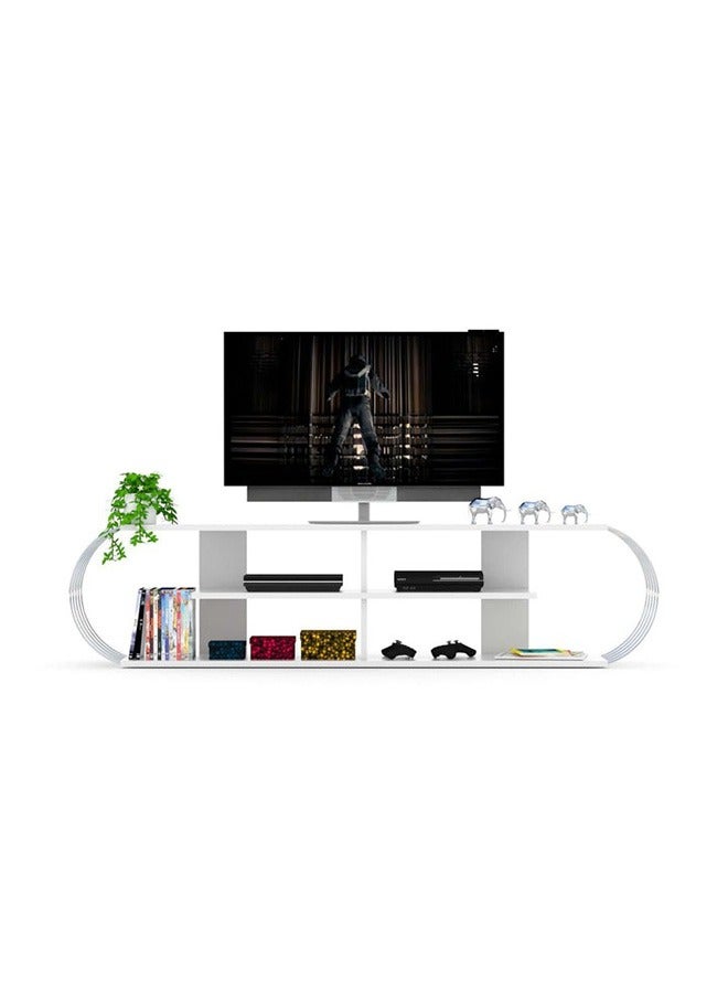 Home Canvas Home Canvas Case TV Unit for Living Room | Modern Case TV Stand with Storage Shelves Up to 70 Inch TV - White/Chrome  - Image 2