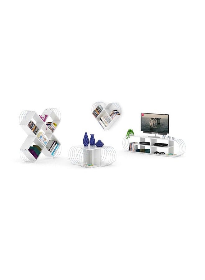 Home Canvas Home Canvas Case TV Unit for Living Room | Modern Case TV Stand with Storage Shelves Up to 70 Inch TV - White/Chrome  - Image 5