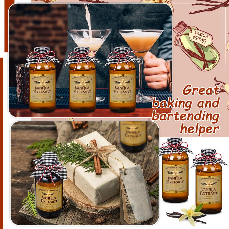 Uiifan 8 Pcs Glass Bottles Jars for Vanilla Extract 8 oz Amber Glass Jars with Caps Boston Round Bottles with Vanilla Extract Labels Stickers for Syrup Gift Food Storage Canister Set Sauce Beans - Image 4