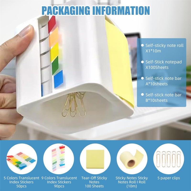 5-In-1 Adhesive Dispenser: Green ABS Construction, 3.25 X 3.35 X 3.35 Inches, Fine-Toothed Easy-Tear Edges - Magnetic Paper Clip Holder, Refillable Design, Multi-Functional Sticker Dispenser for Home - Image 4