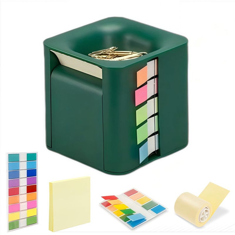 5-In-1 Adhesive Dispenser: Green ABS Construction, 3.25 X 3.35 X 3.35 Inches, Fine-Toothed Easy-Tear Edges - Magnetic Paper Clip Holder, Refillable Design, Multi-Functional Sticker Dispenser for Home - Image 1