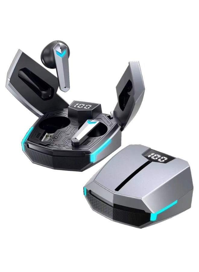 سماعات أذن لاسلكية للألعاب، سماعات ألعاب ذات زمن استجابة منخفض، سماعات بلوتوث V5.3 مع علبة شحن، إلغاء الضوضاء، ألعاب ستيريو لاسلكية حقيقية ووضع الموسيقى للمنزل في الهواء الطلق، رمادي - Image 1