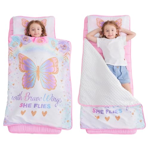 Cokouchyi Extra Large Toddler Nap mat by Cokouchyi Toddler Sleeping Bag with Removable Pillow Measures 53 x 21 x 15 Inches Sleeping Mat for Girls Ideal for Daycare and Preschool Kindergarten Butterfly - Image 1