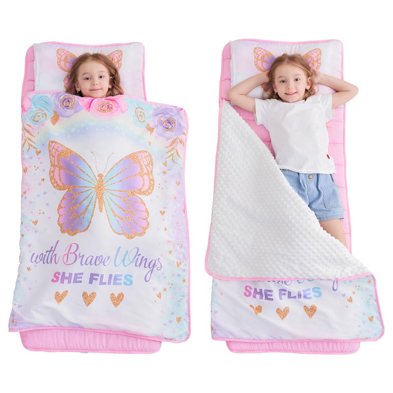 Cokouchyi Extra Large Toddler Nap mat by Cokouchyi Toddler Sleeping Bag with Removable Pillow Measures 53 x 21 x 15 Inches Sleeping Mat for Girls Ideal for Daycare and Preschool Kindergarten Butterfly - Image 2