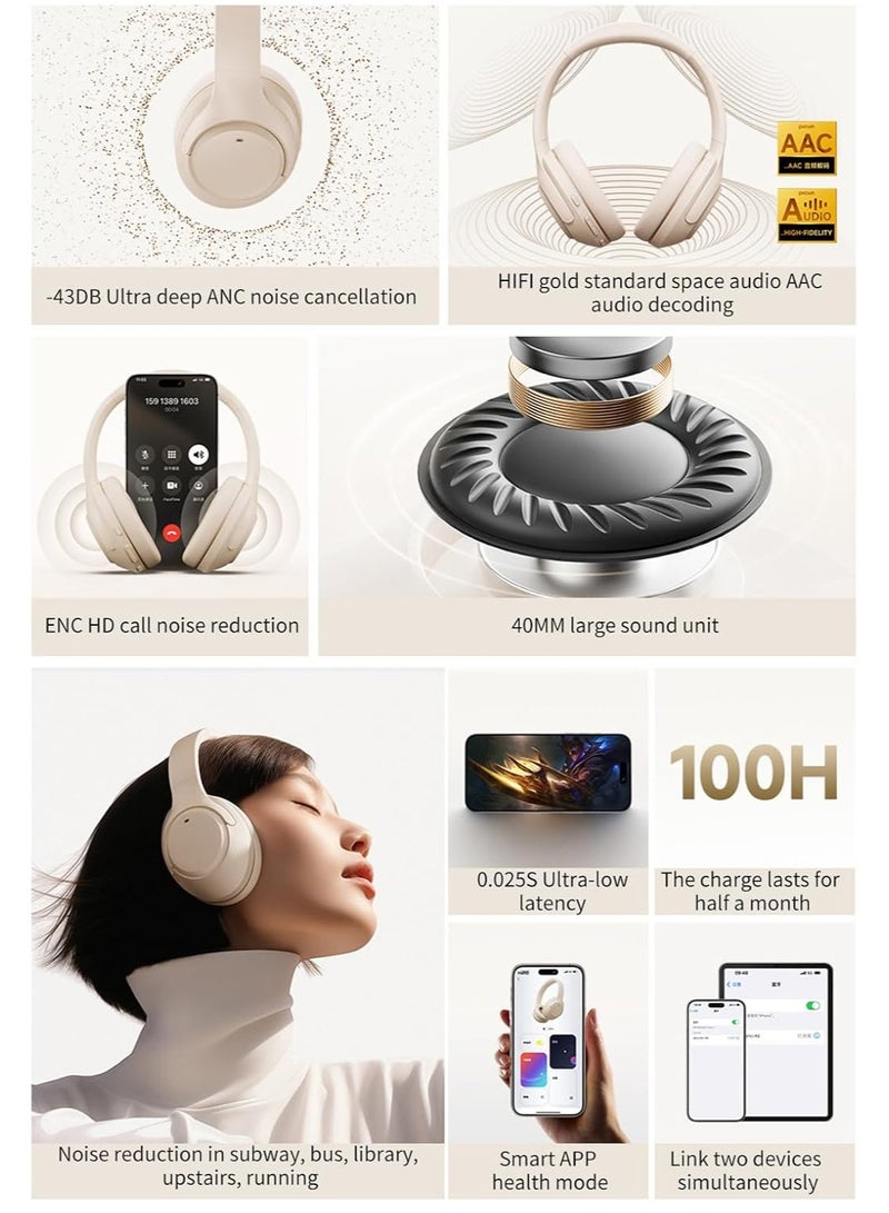 Picun Over Ear Headphones Upgraded Bluetooth V5.3 HiFi Stereo Enclosed Deep Bass No Delay Lightweight 40mm HD Driver Unit 46H Playback/Calling Noise-Canceling - Image 3