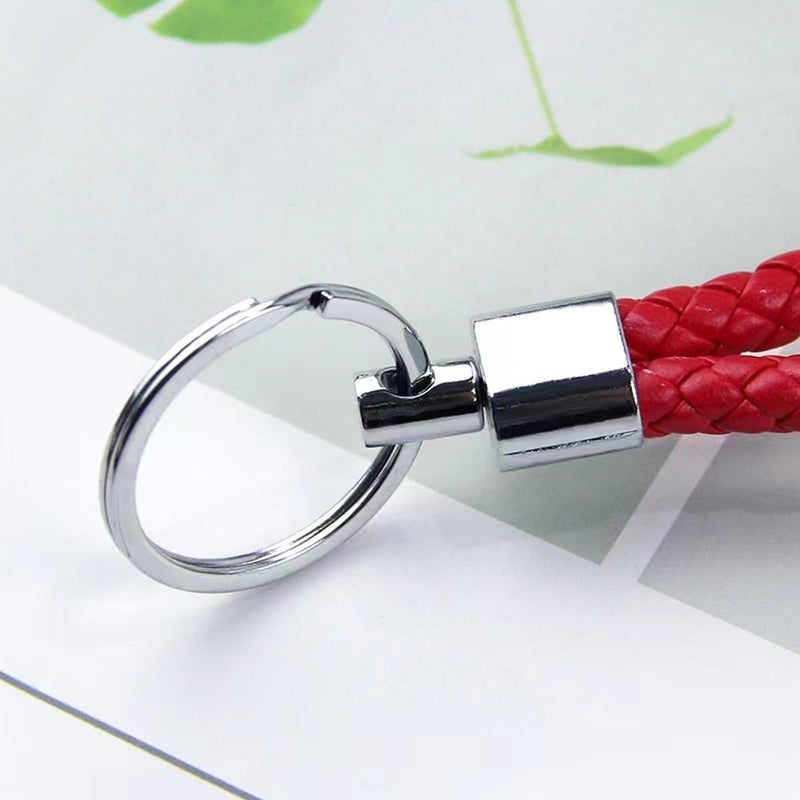 Pebipoo Braided PU Leather Keychain in Red for Men and Women - Image 3