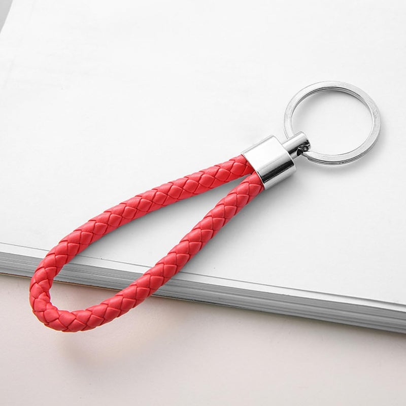 Pebipoo Braided PU Leather Keychain in Red for Men and Women - Image 2