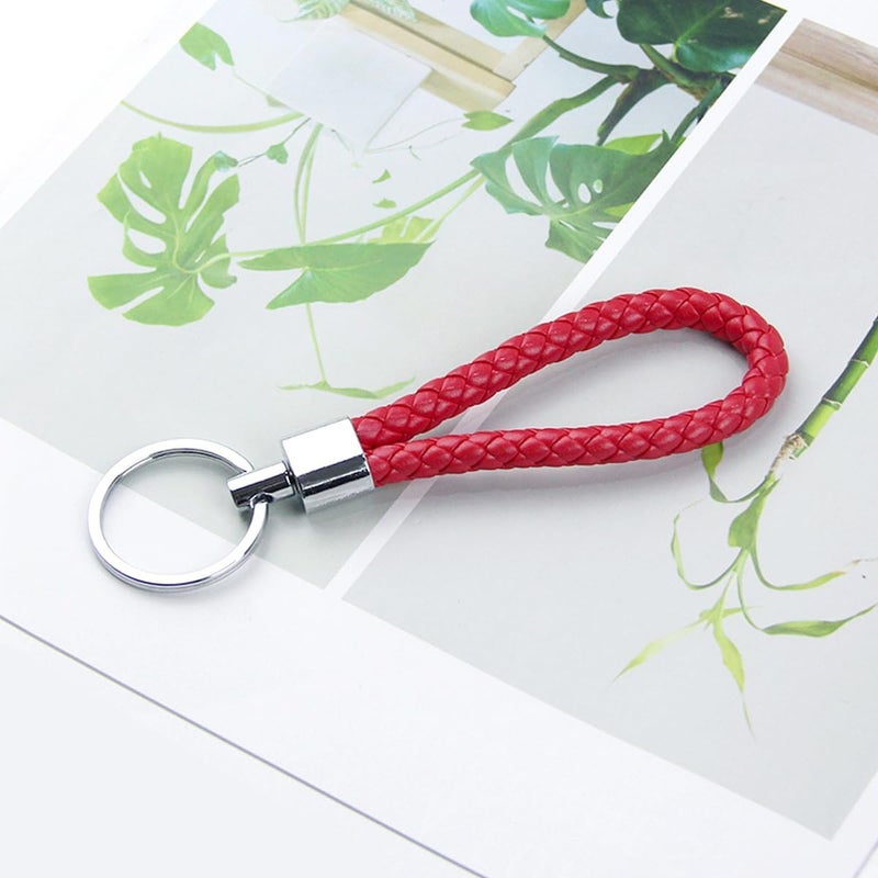 Pebipoo Braided PU Leather Keychain in Red for Men and Women - Image 4