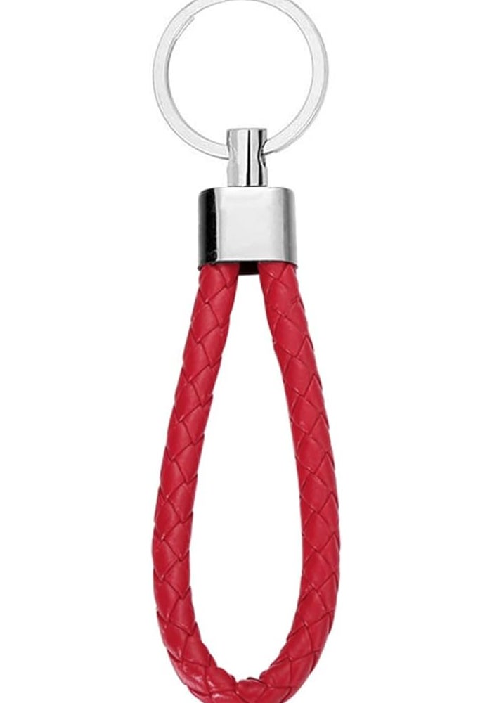 Pebipoo Braided PU Leather Keychain in Red for Men and Women - Image 1