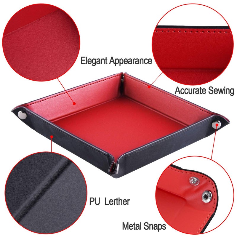 SIQUK 6 Pieces Dice Tray PU Leather Dice Rolling Tray Folding Square Holder for Dice Games, 6 Colors - Image 2