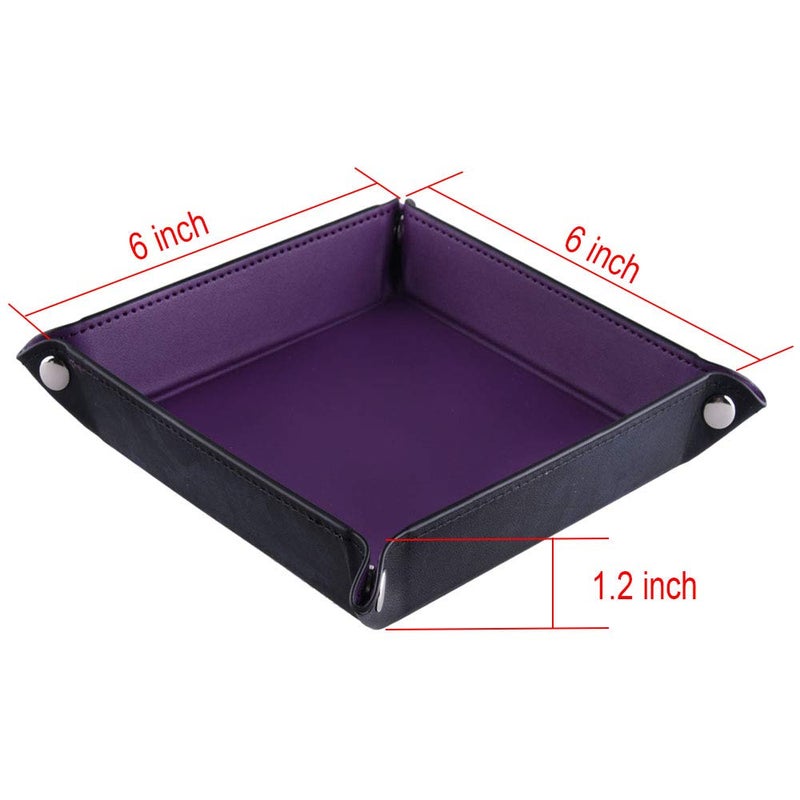 SIQUK 6 Pieces Dice Tray PU Leather Dice Rolling Tray Folding Square Holder for Dice Games, 6 Colors - Image 3