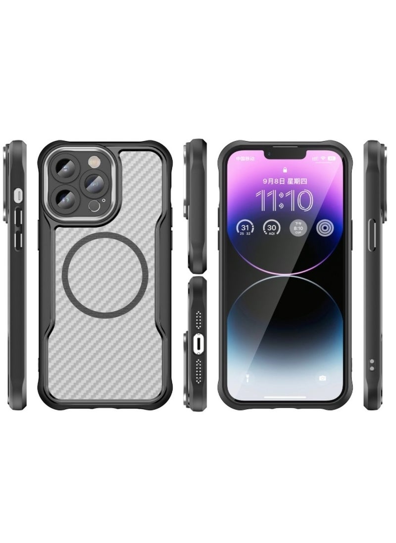 Generic - iPhone 13 Pro Max Carbon Fiber MagSafe Case – Black, translucent design with carbon fiber texture for stylish protection. - Image 1