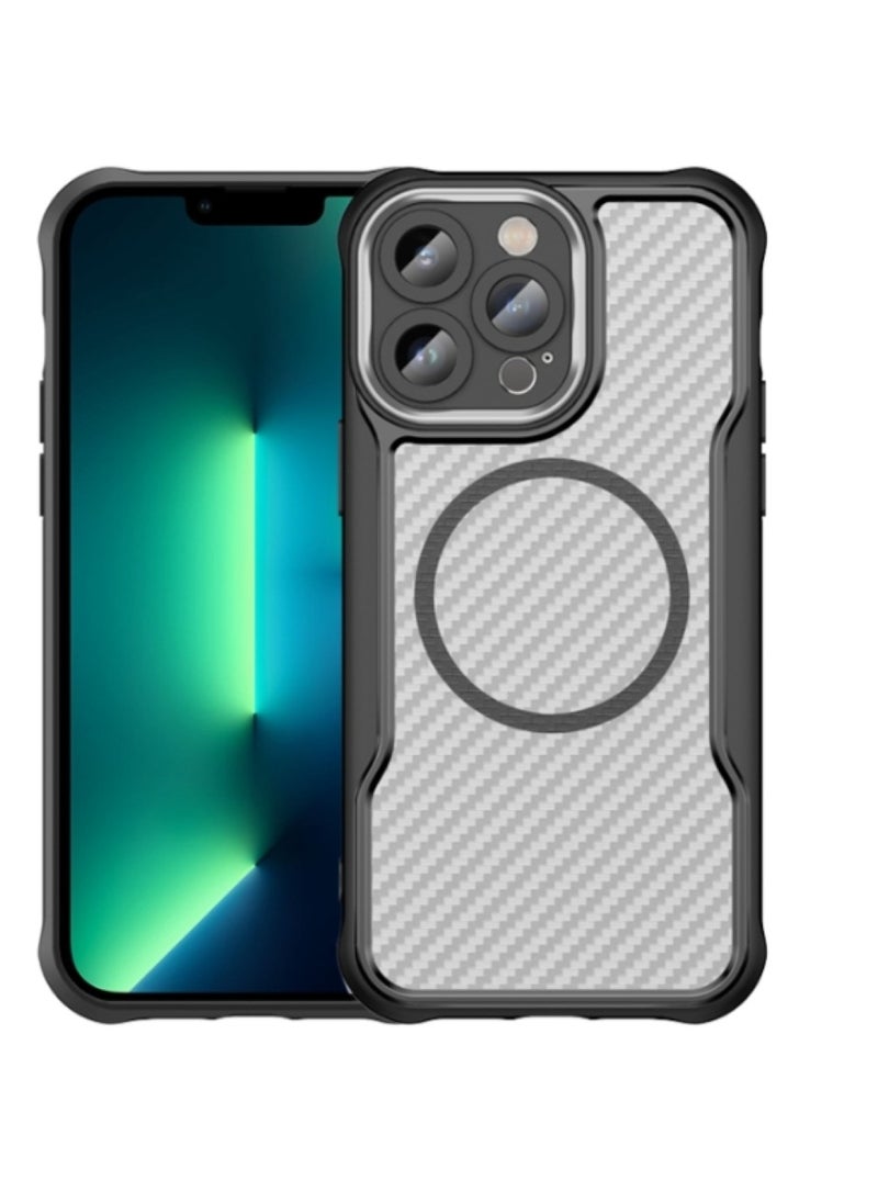 Generic - iPhone 13 Pro Max Carbon Fiber MagSafe Case – Black, translucent design with carbon fiber texture for stylish protection. - Image 1