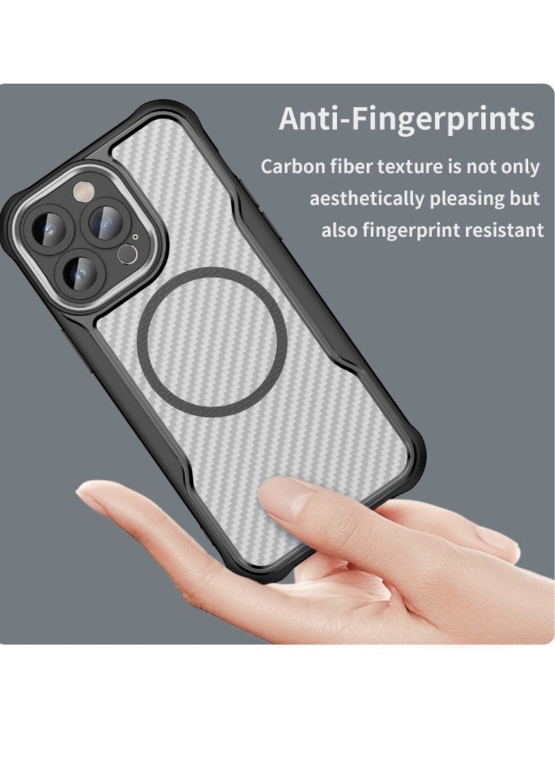Generic - iPhone 13 Pro Max Carbon Fiber MagSafe Case – Black, translucent design with carbon fiber texture for stylish protection. - Image 1