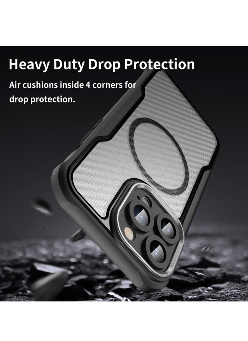 Generic - iPhone 13 Pro Max Carbon Fiber MagSafe Case – Black, translucent design with carbon fiber texture for stylish protection. - Image 1
