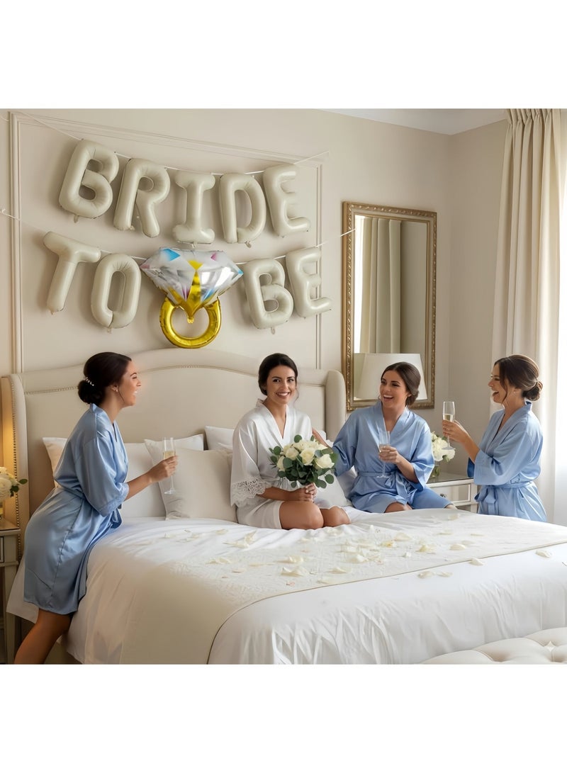 عالم البالونات مجموعة من 10 لافتات زينة لحفلات الزفاف، باللون البيج، لافتة بالونات حروف "حفلات الزفاف للعروس" مع خاتم ألماس، بالون من رقائق المايلر للخطوبة وحفلات الزفاف وكابينة الصور وغرفة الدجاجة وديكور الحفلات - Image 3