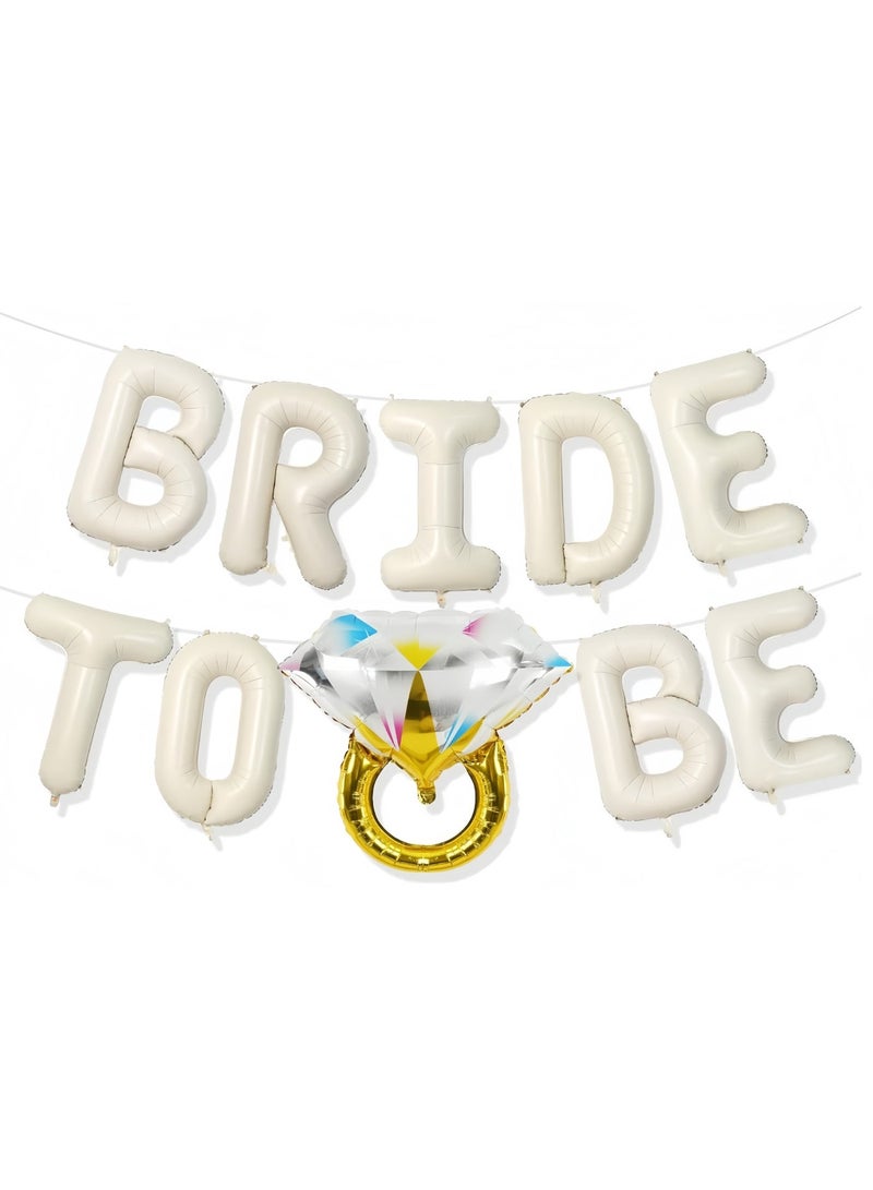 عالم البالونات مجموعة من 10 لافتات زينة لحفلات الزفاف، باللون البيج، لافتة بالونات حروف "حفلات الزفاف للعروس" مع خاتم ألماس، بالون من رقائق المايلر للخطوبة وحفلات الزفاف وكابينة الصور وغرفة الدجاجة وديكور الحفلات - Image 1