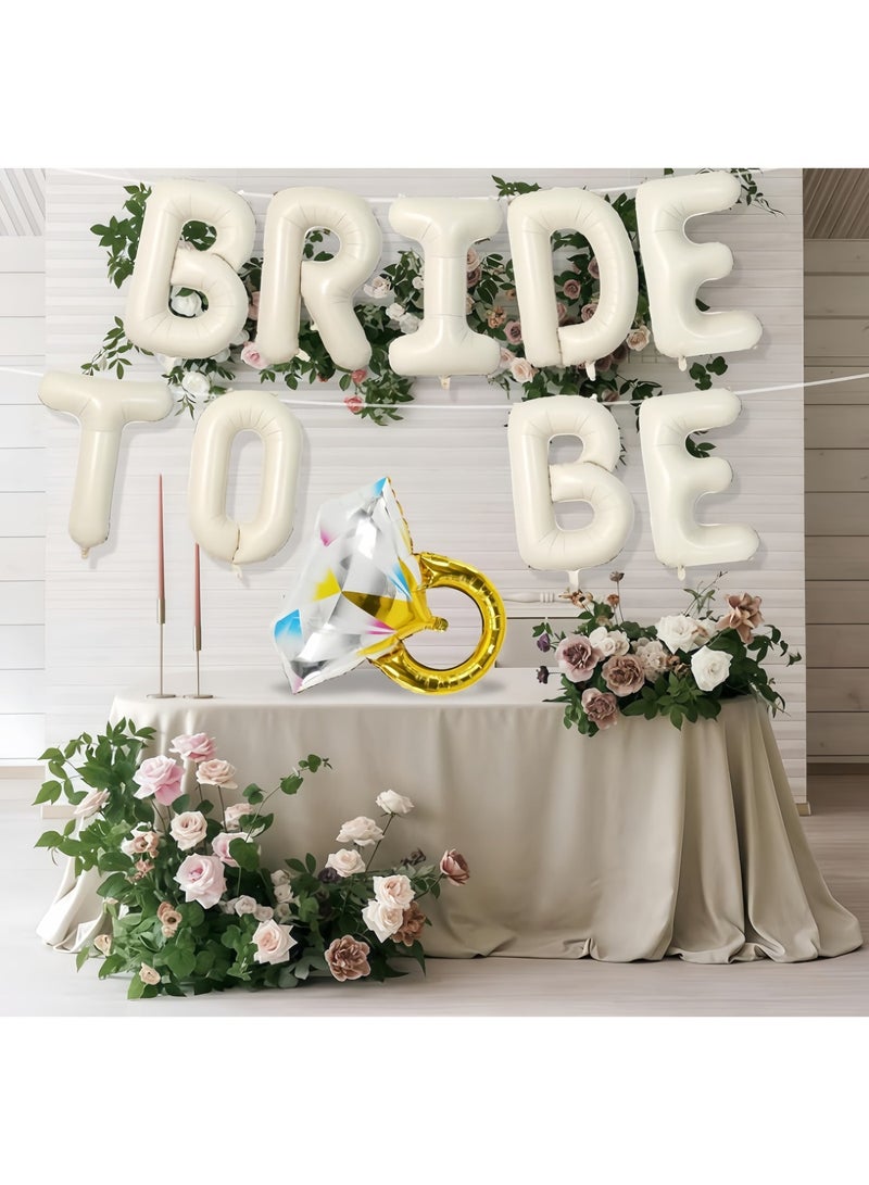 عالم البالونات مجموعة من 10 لافتات زينة لحفلات الزفاف، باللون البيج، لافتة بالونات حروف "حفلات الزفاف للعروس" مع خاتم ألماس، بالون من رقائق المايلر للخطوبة وحفلات الزفاف وكابينة الصور وغرفة الدجاجة وديكور الحفلات - Image 2