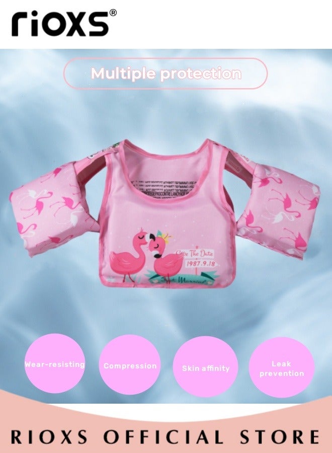 RIOXS Toddler Swim Vest, Kids Boys Girls Swim Jacket with Buckle, Inflatable Swimming Arm Bands, Swim Aid Jumper, Swim Floaties Pool Float for Kids, Arm Floaties Water Wing Arm Band, Puddle/ Sea/ Beach/ Boat Jumper For Boy Girl Baby 2-6 Yrs, Pink Flamingo Swim Vest  - Image 3