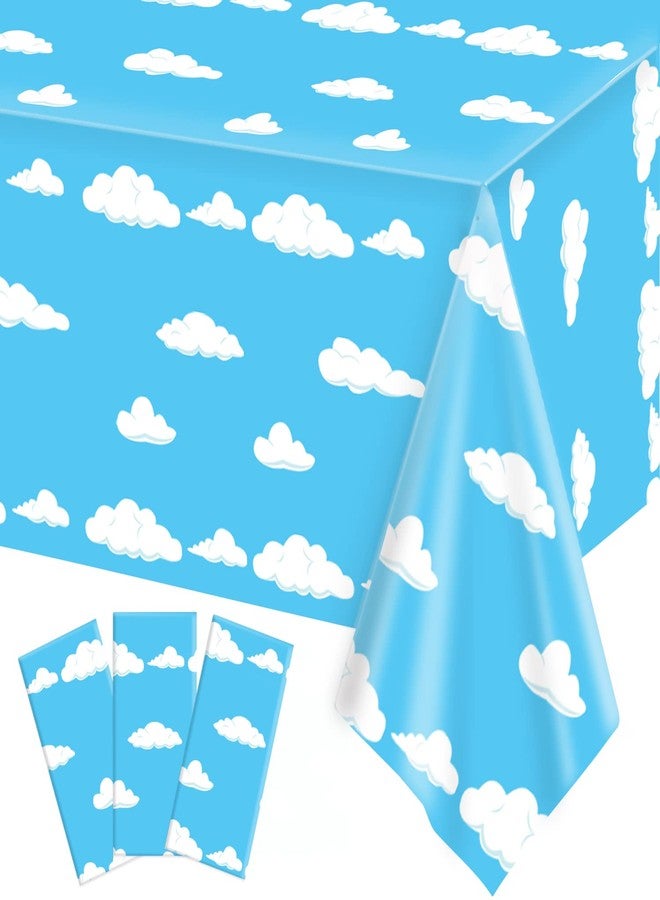 Oigco 3 Pack Blue Sky White Clouds Party Tablecloth Cartoon Story Birthday Party Supplies 54 x 108 Inch for Boy Girl Kids Baby Shower Birthday Party Supplies - Image 1