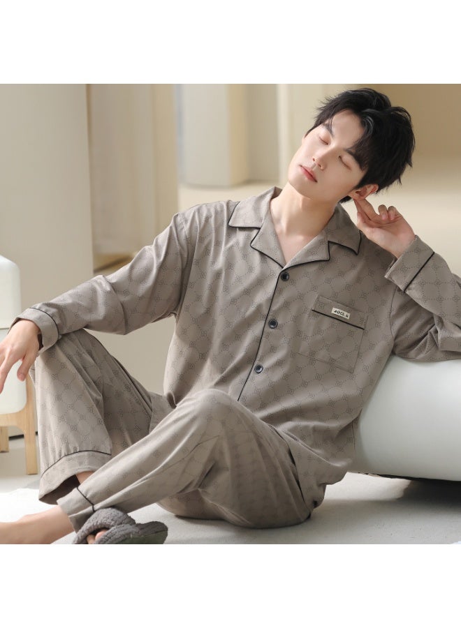 Men's Autumn Winter Sleepwear Long Sleeve Home Clothes Set Large Size Outdoor Wearable Comfortable Cotton Pajamas Outfit - Image 1