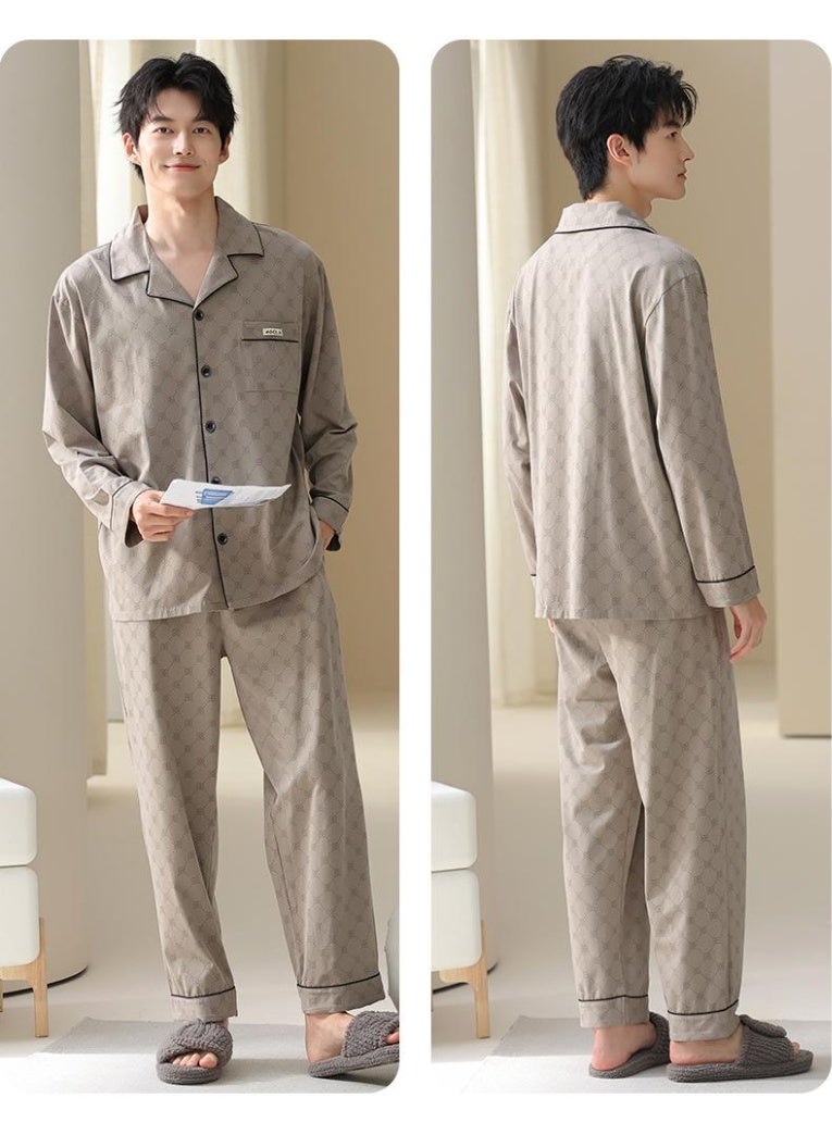 Men's Autumn Winter Sleepwear Long Sleeve Home Clothes Set Large Size Outdoor Wearable Comfortable Cotton Pajamas Outfit - Image 2