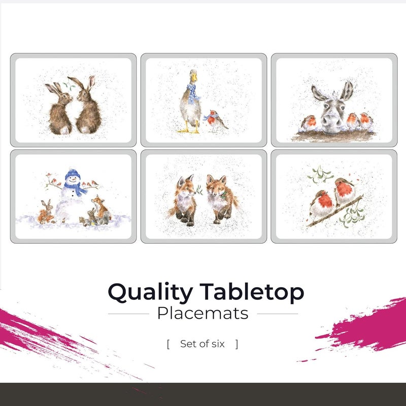 Wrendale Designs Pimpernel Wrendale Designs Christmas Placemats  Set of 6  Heat Resistant Mats  CorkBacked Board  Hard Placemat  Measures 12 x 9 inch - Image 2