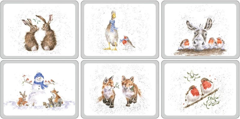 Wrendale Designs Pimpernel Wrendale Designs Christmas Placemats  Set of 6  Heat Resistant Mats  CorkBacked Board  Hard Placemat  Measures 12 x 9 inch - Image 1